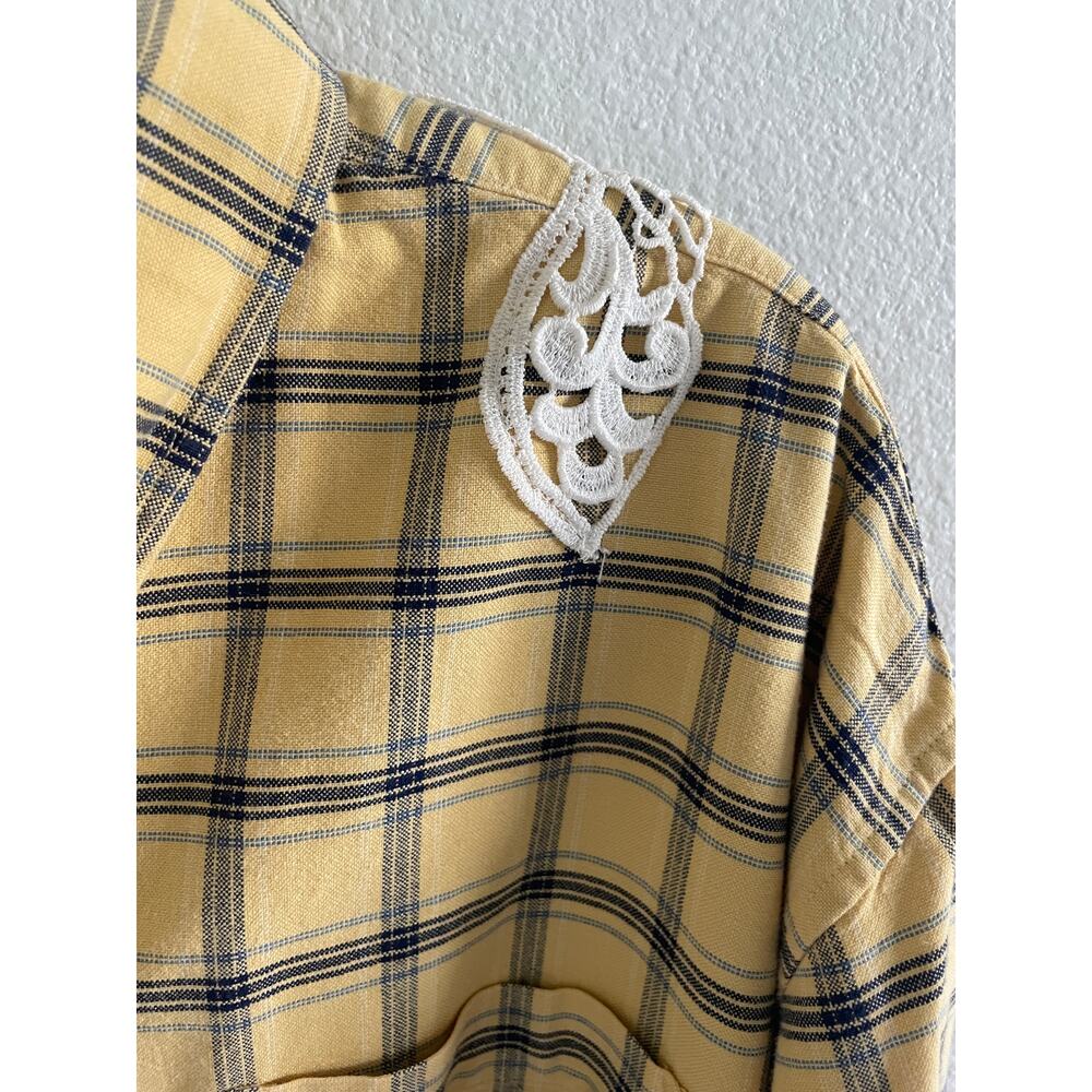 Vintage Alexander Julian Plaid Lace Upcycled Shirt XL Boho Cottagecore - Picture 7 of 10